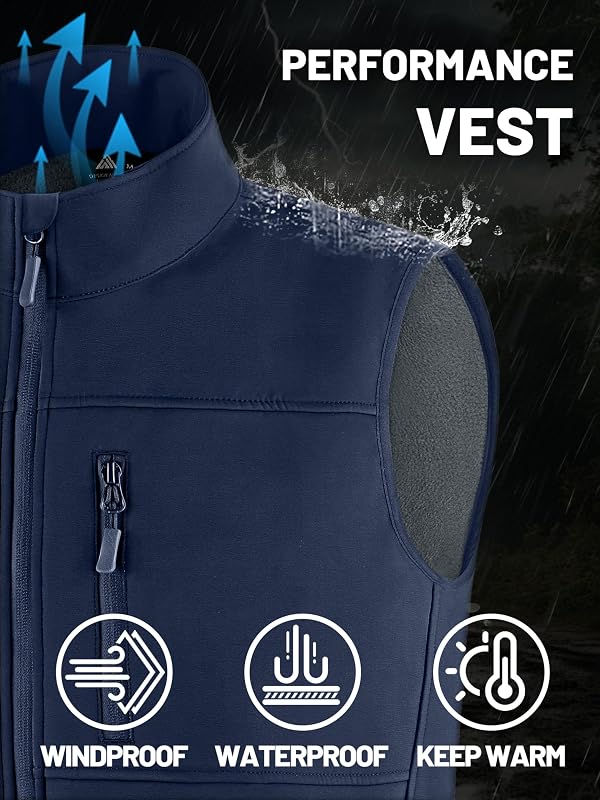 WENTTUO Mens Waterproof Softshell Vest – Fleece-lined three-layer fabric