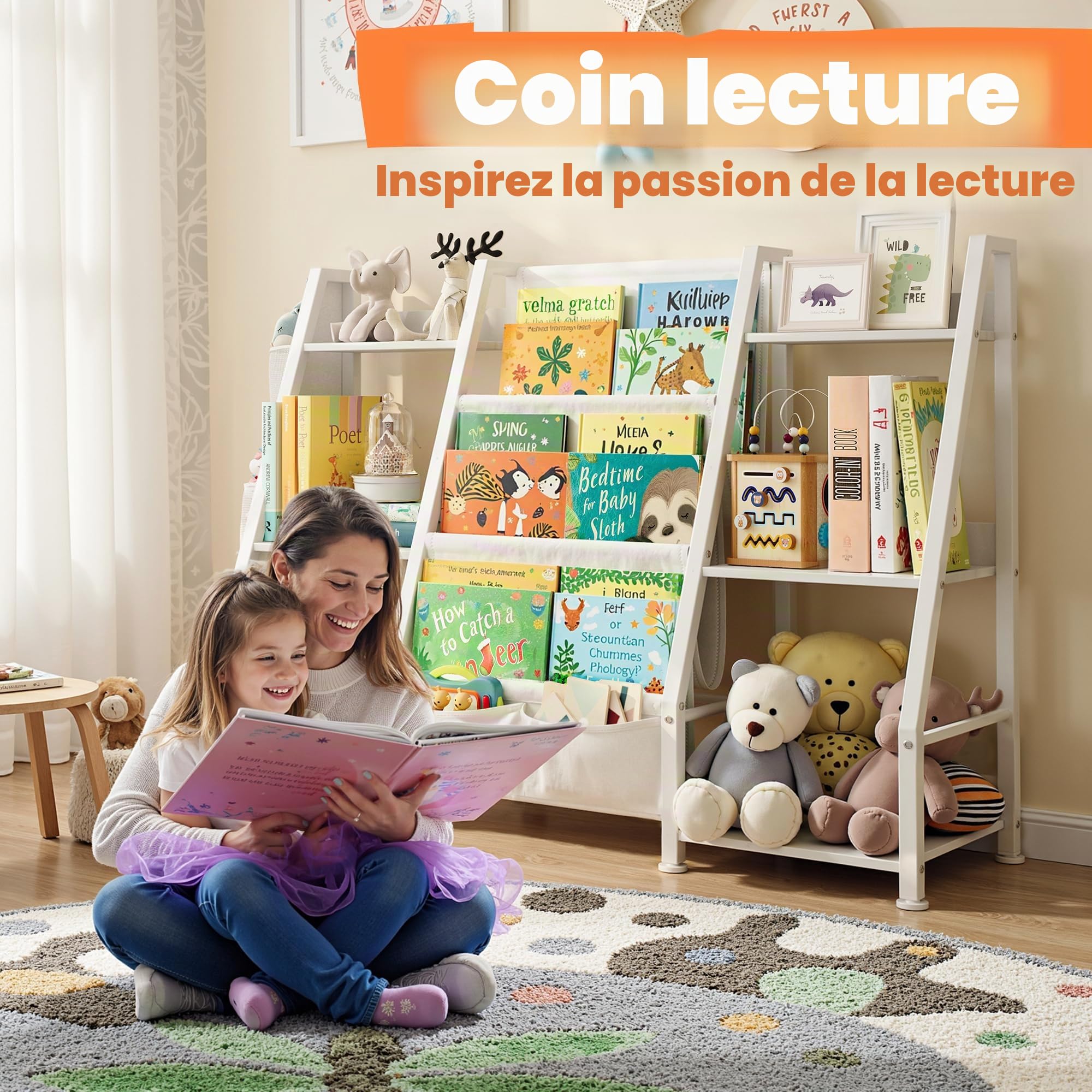 GoTiling Bibliotheque Enfant: Étagère de Rangement pour Jouets et Livres, Blancs, 97 × 30 × 77 cm (L × l × H)