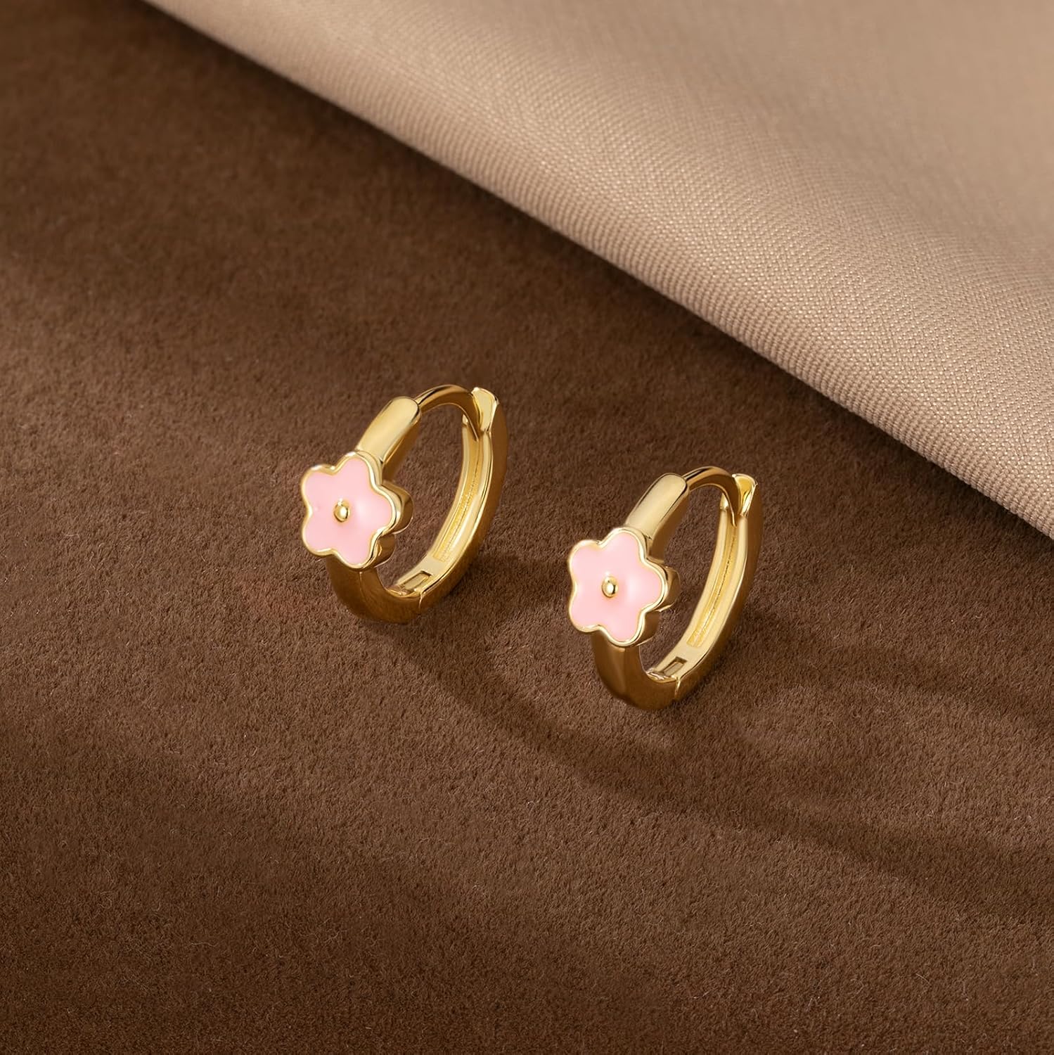 SLUYNZ Solid 925 Sterling Silver Pink Flower Earrings Hoop for Women Teens Cute Flower Hoop Earrings Huggie - Image 4