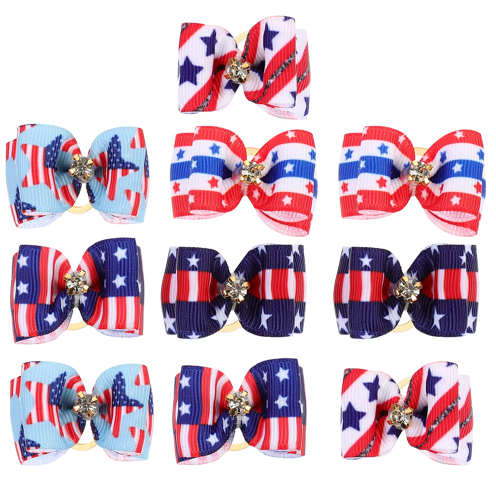 STOBOK 10Pcs Dog Hair Bows 4th of July Pet Cat Eslatic Hair Bands Patriotic US Flag Hair Bows for Independence Day Pet Grooming Accessories