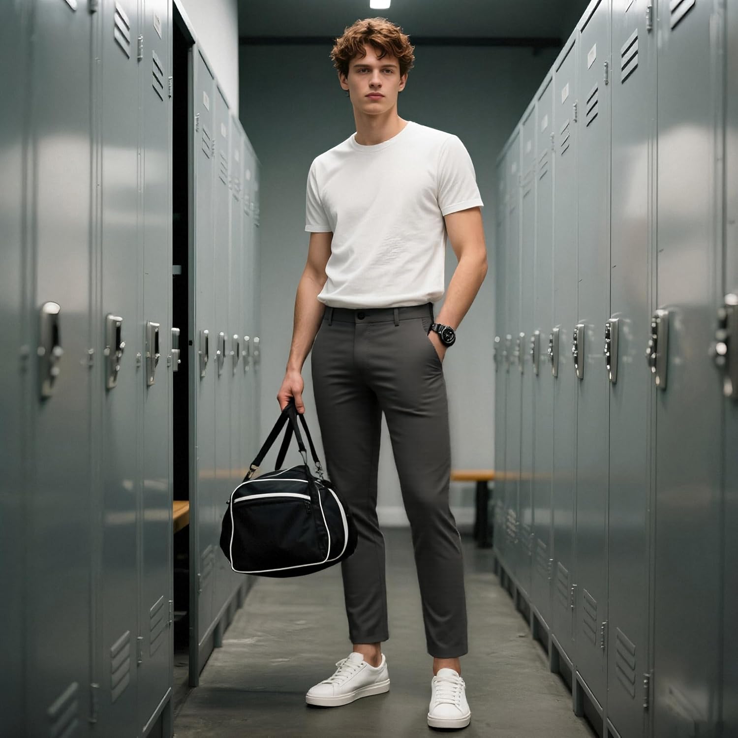 Plaid&Plain Men's Slim Fit Khaki Pants Stretch Cropped Chino Skinny Pants - Image 3