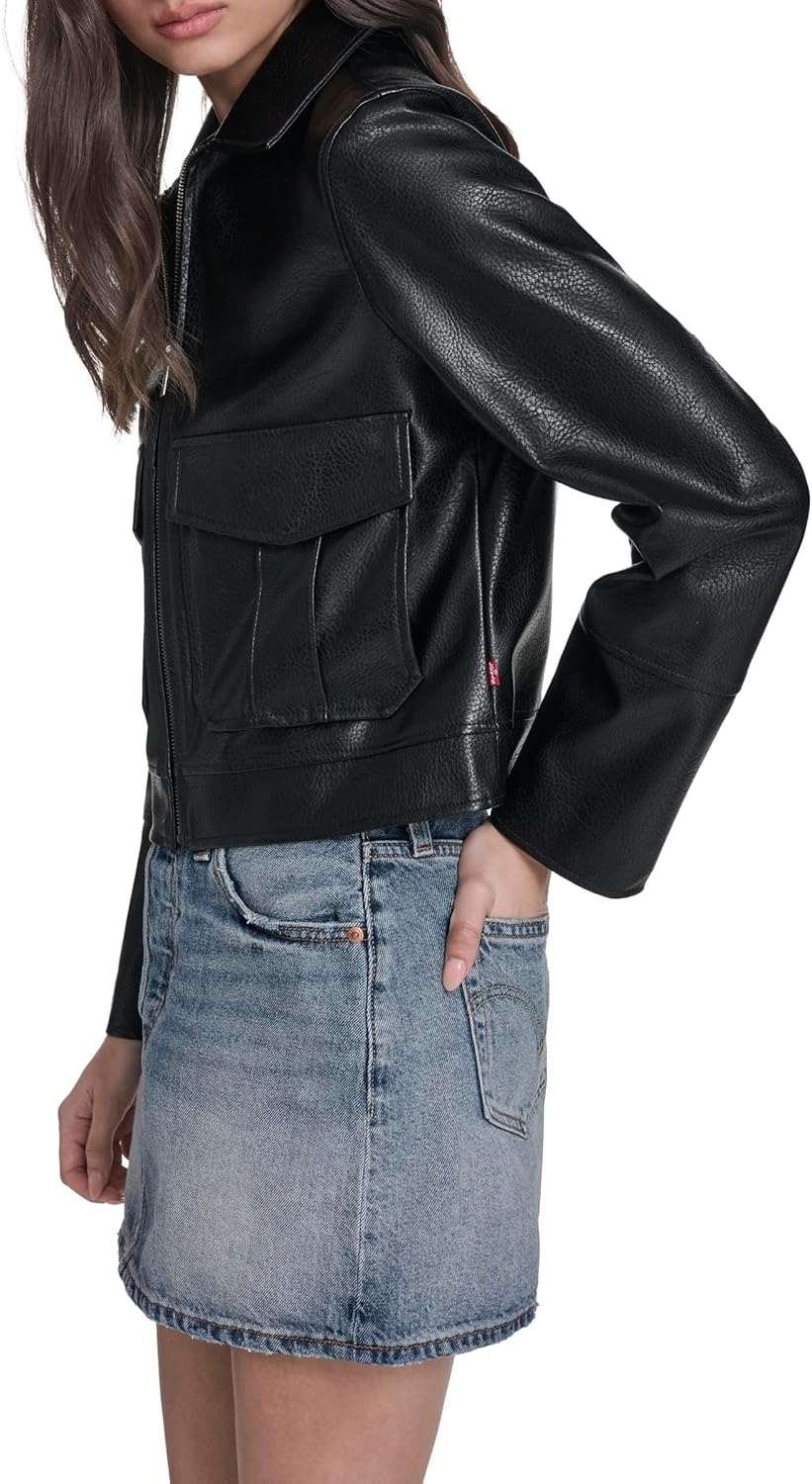 Levi's womens Faux Leather Zip-front Jacket With Lower Pockets