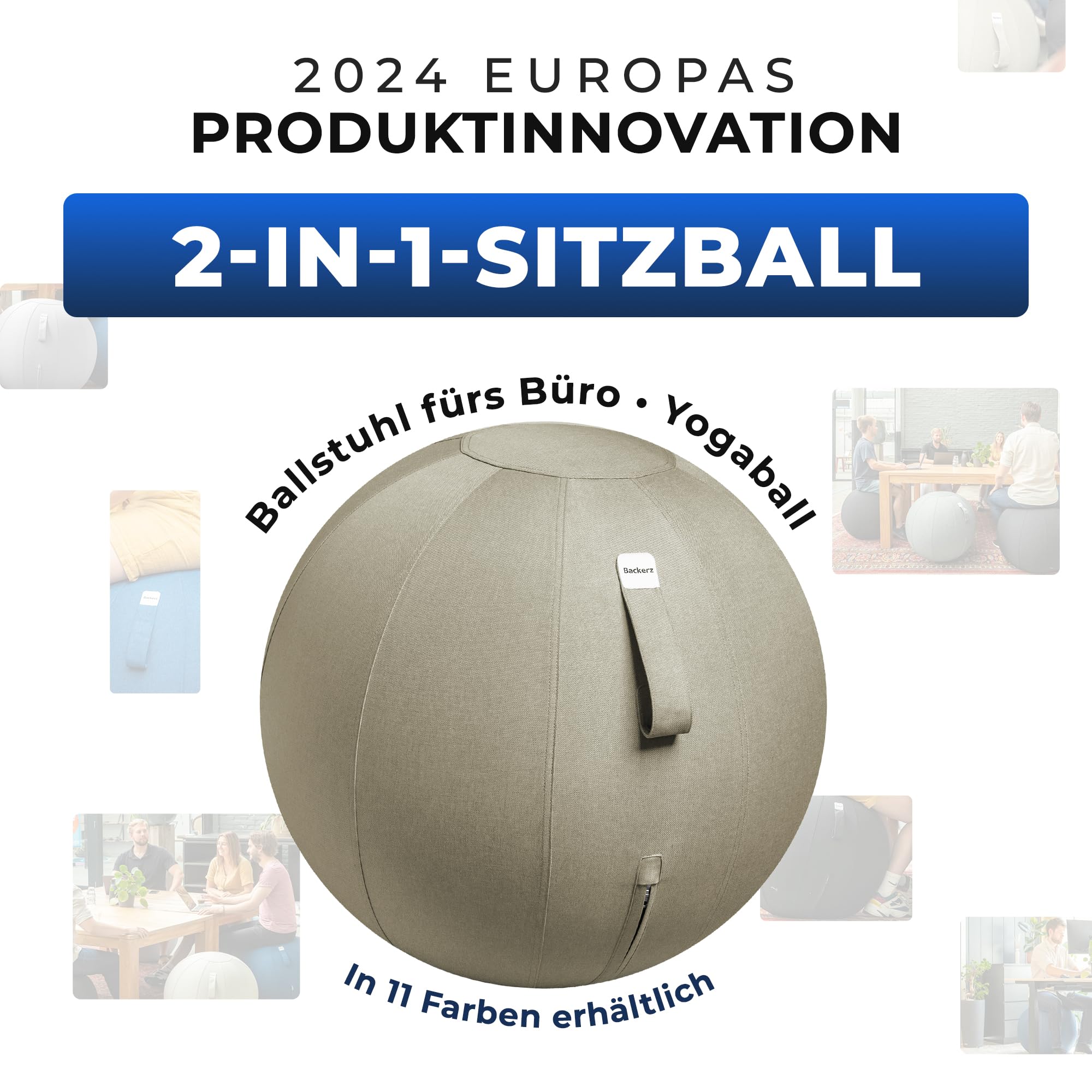 Backerz Sitzball - Ergonomische Sitzmöbel für Büro und Heimbüro - Langlebiger Stoff, Gymnastikball - Fitness-Ball, Ballstuhl mit Ballauflage - Waschbarer Leinenbezug