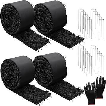 4 Pack 10 Ft Long Rubber Mulch for Landscaping Garden Mulch Black Roll Rubber Mulch Mat Natural-Looking Edging Border Cuttable Reduced Weed Growth Organic Soil Fertilizer Bed Liner for Garden 2026