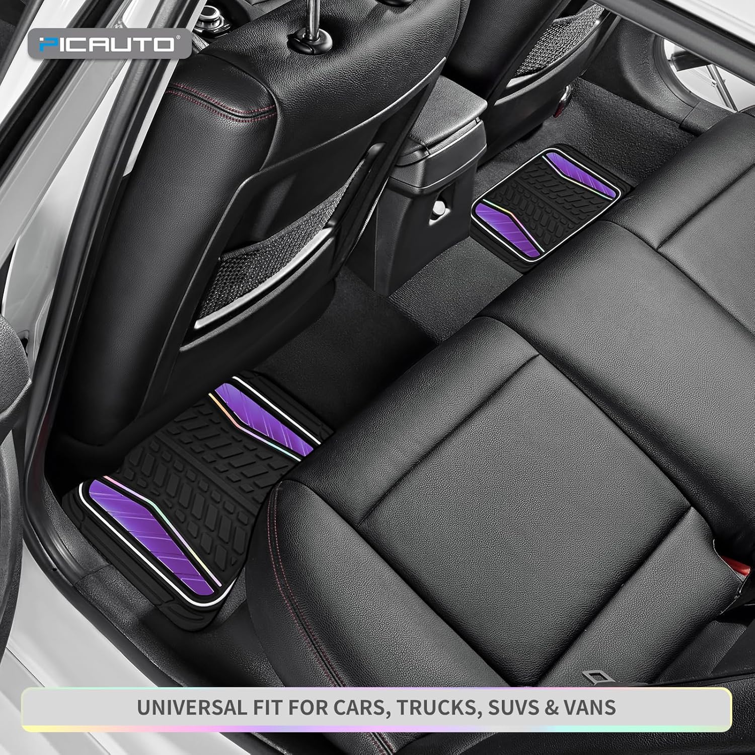PIC AUTO Car Floor Mats, Purple Aluminum-Molded with Full-Circle Iridescent Inlay Strip Car Mats, Universal-Fit Rubber Mats for Cars, Trucks & SUVs, All-Weather, Non-Slip, Easy-to-Clean Interior Mats - Image 6