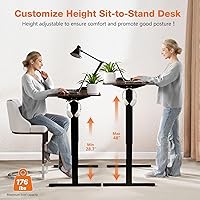 Vista 4 de Sweetcrispy Escritorio eléctrico de pie 48 x 24 pulgadas altura ajustable escritorio sentado para ponerse de pie con tablero de empalme, mesa
