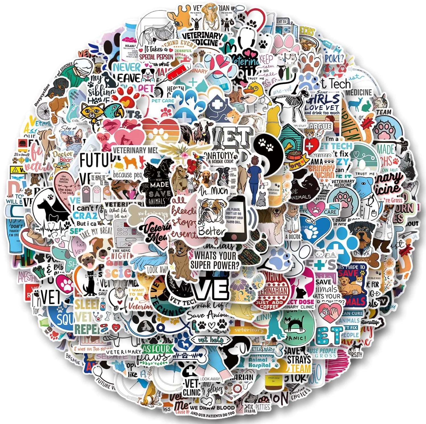 Veterinary Stickers 200Pcs for Decoration Water Bottle Bike Skateboard Luggage Toy Snowboard Helmet Motorcycle Gifts