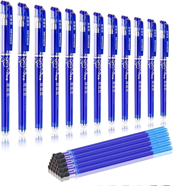 BBLIKE Friction pens, 12PCS Erasable Rollerball Pen and 20 Ballpen Refills,More Ink Rub Out Pens Gel Ink Ballpoint Pen 0.5 mm Tip (blue)