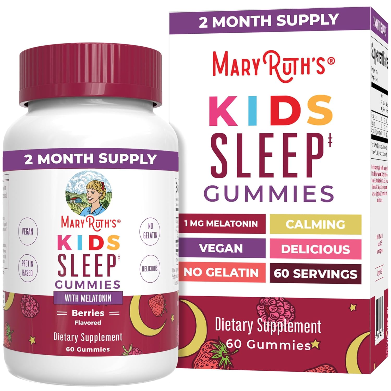 MaryRuth Organics Melatonin Gummies for Kids | 2 Month Supply | Sleep Gummy for Kids Ages 4+ | Melatonin 1 mg | Relaxation & Sleep Support | Vegan | Gluten Free | 60 Count