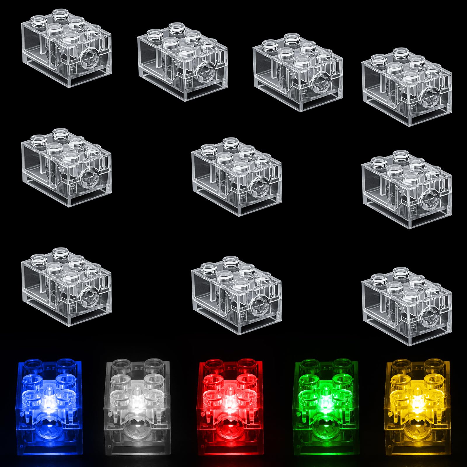AUAUY 15PCS Luminous Building Blocks, 2 x 3 LED Square Light Block, 5 Colours, Transparent Design, Replaceable Batteries, Compatible with Standard Building Blocks, Suitable for Party, Decoration Gift — image 1
