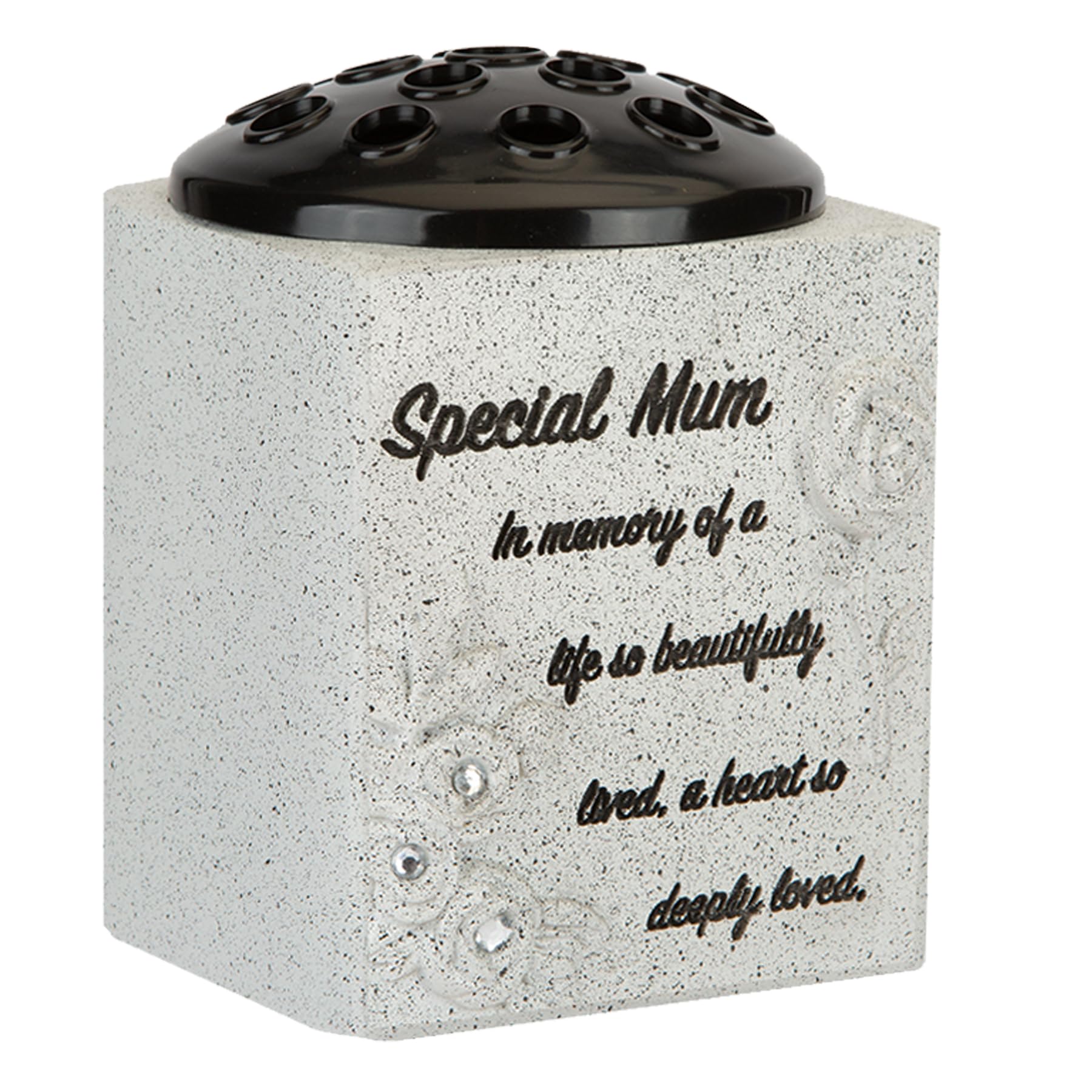 Memorial Rose Bowl Graveside Flower Vase with Diamanté and 3D Flowers (Special Mum 0301)