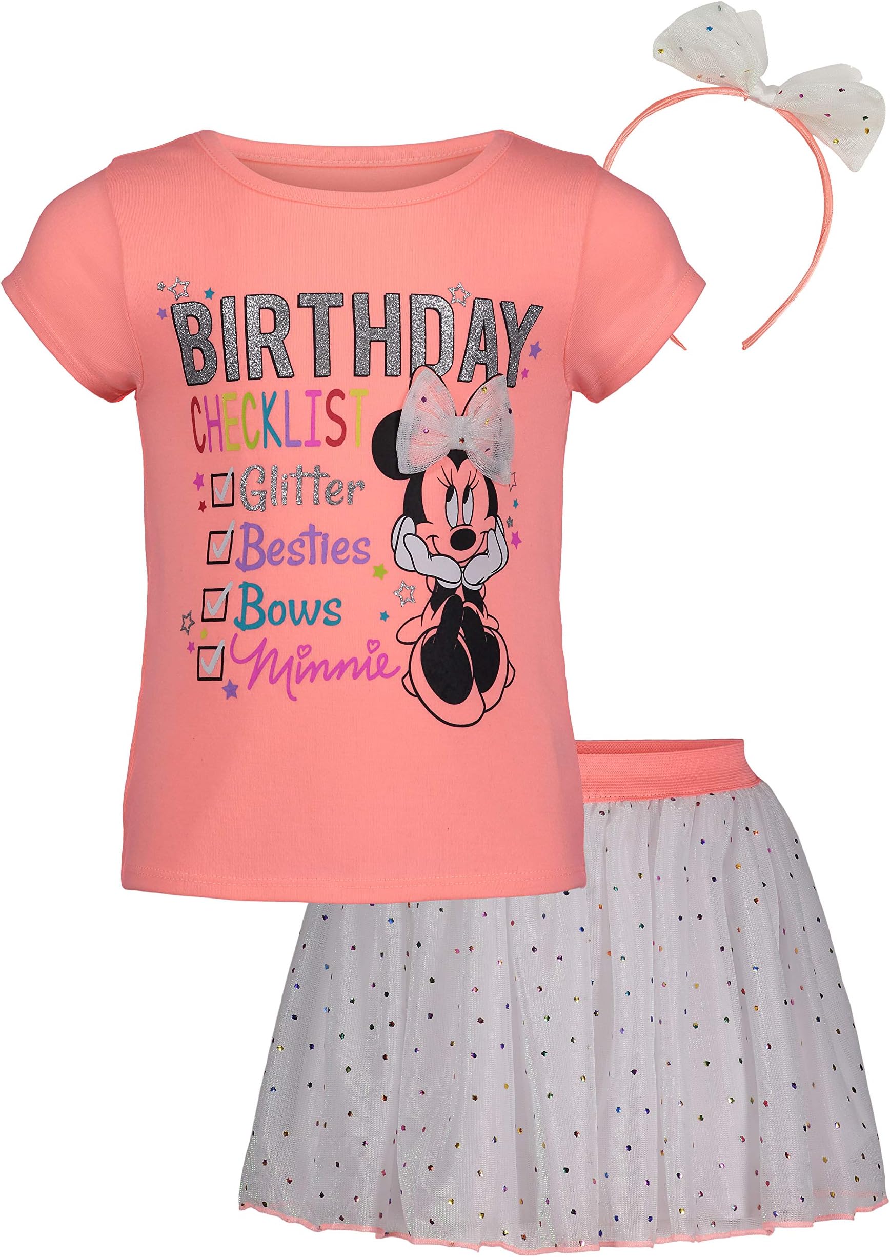 Minnie Mouse 3 Piece Outfit Set: T-Shirt Tulle Skirt Headband