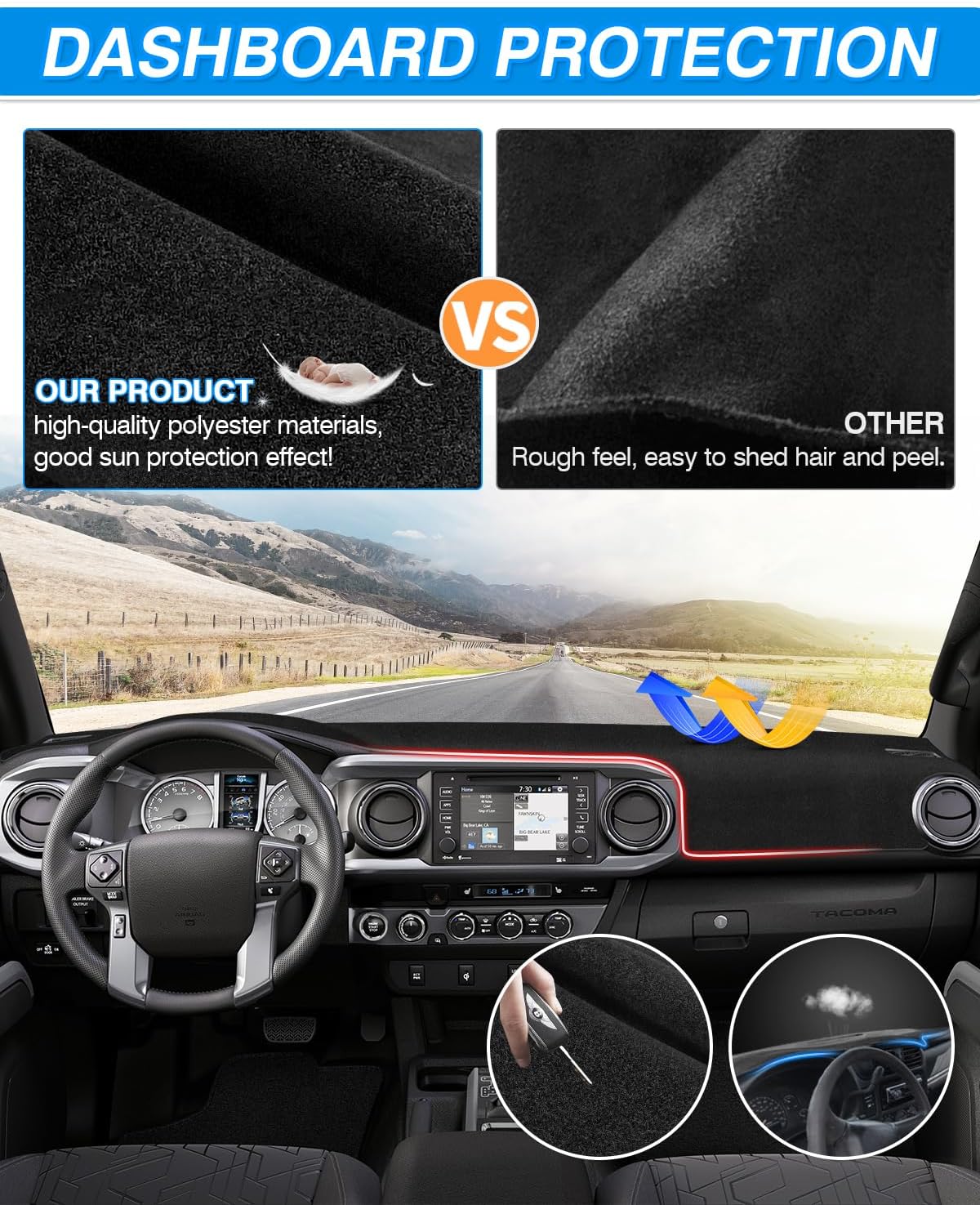 CARTIST Dash Cover Compatible with Toyota Tacoma 2016-2023 Dashboard Cover Mat Non-Slip Carpet Sunshield Glare UV Rays Protector