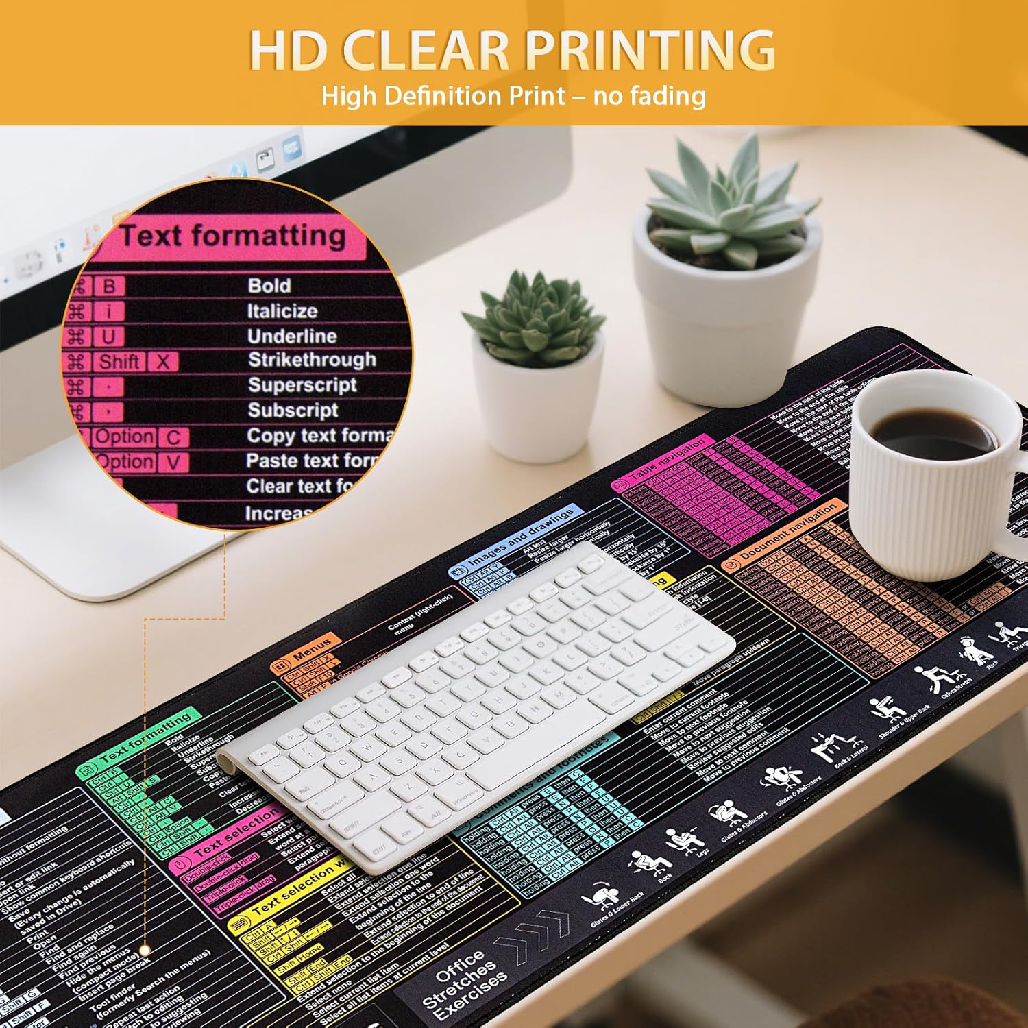 Google Docs Cheat Sheet Mouse Pad, Large Mousepad for Google Docs Shortcuts, Extended Gaming Pad for Mouse and Keyboard, High Definition Printing, Stitching,Waterproof, Anti Slip(Windows)