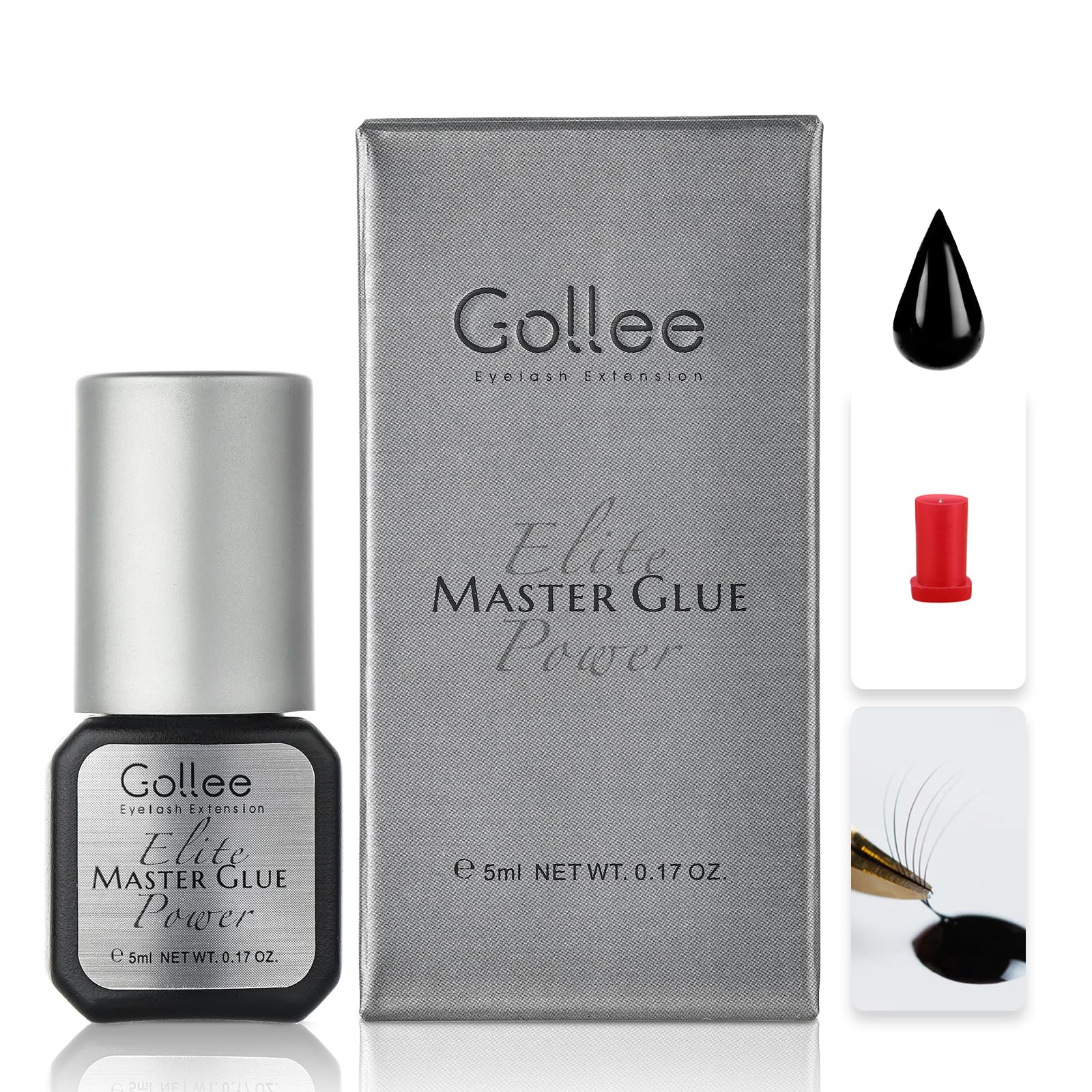 GOLLEE pegamento pestañas postizas pegamento pestañas pelo a pelo pegamento extensiones de pestañas pegamento de pestañas pegamento para pestañas (0,7 fl.oz/5 ml)/0.5-1 S/5-6 Semanas/Resistente