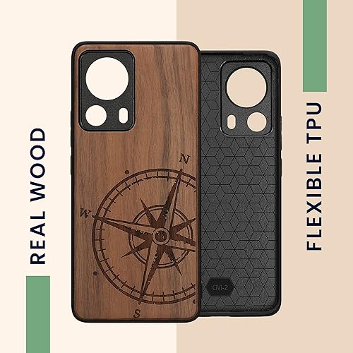 Miniatura 4 de kwmobile Funda de madera compatible con Xiaomi 13 Lite 5G - Funda - Brújula de navegación marrón oscuro
