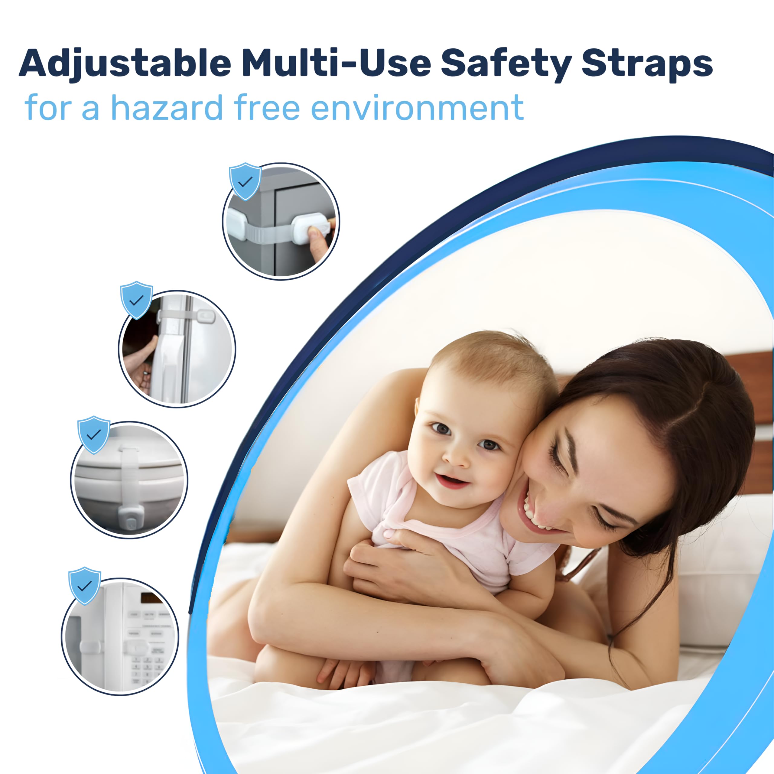 Baby Proof Me - 3M - Cerraduras adhesivas de seguridad para niños, cierres de bebé para armarios, lavavajillas, neveras, hornos y botes de basura, bloqueo de inodoro sin manchas (blanco, 24 cierres de