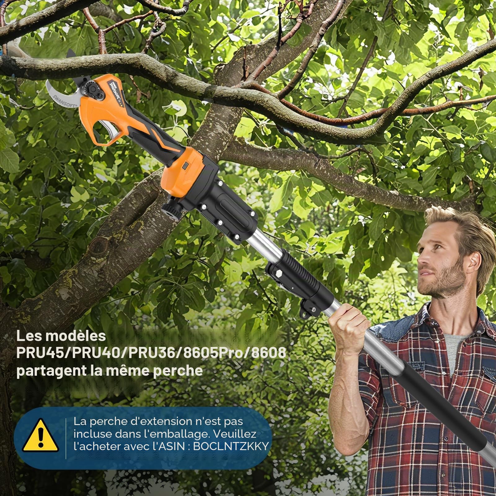 [Silencieux et Durable] SWANSOFT PRU36 Secateur Electrique Professionnel, 36mm 16,8V 900W 4Ah+2Ah Sécateur Électrique sans Fil Avec Batterie Secateur Electrique Sans Fil pour Jardinage