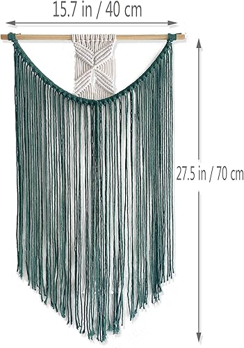 Miniatura 5 de WinterDeMoon Tapiz bohemio de macramé para colgar en la pared, decoración del hogar y decoración de regalo, 27.5 x 15.7 pulgadas (verde oscuro)
