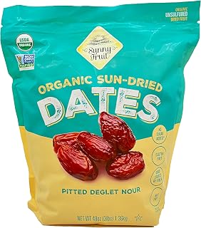Generic New Sunny Organic Sun Dried Dates Pitted Deglet Nour 3lbs (1.36kg) (48oz) Single Ingredient Unsulfured Gluten Free Good Source Of Fiber Nut Free No Sugar Added No GMO Kosher