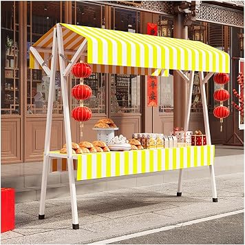 LXLZYXSF Vendor Cart for Events, Farmers Market Stand Table Food Cart with Wheels for Business, Metal Retail Market Shelf Flower Display CartsYellow,63"/160cm L