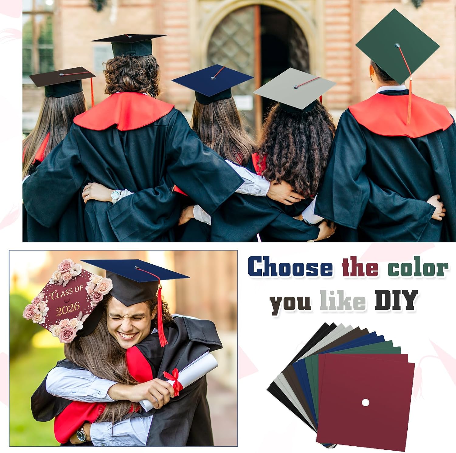 Gersoniel 12 Pcs Graduation Grad Cap Decorations Construction Paper 10" x 10" Cardstock 230gsm Construction for Graduation Cap DIY Project Scrapbook Birthday Party Decoration(Dark Colors)