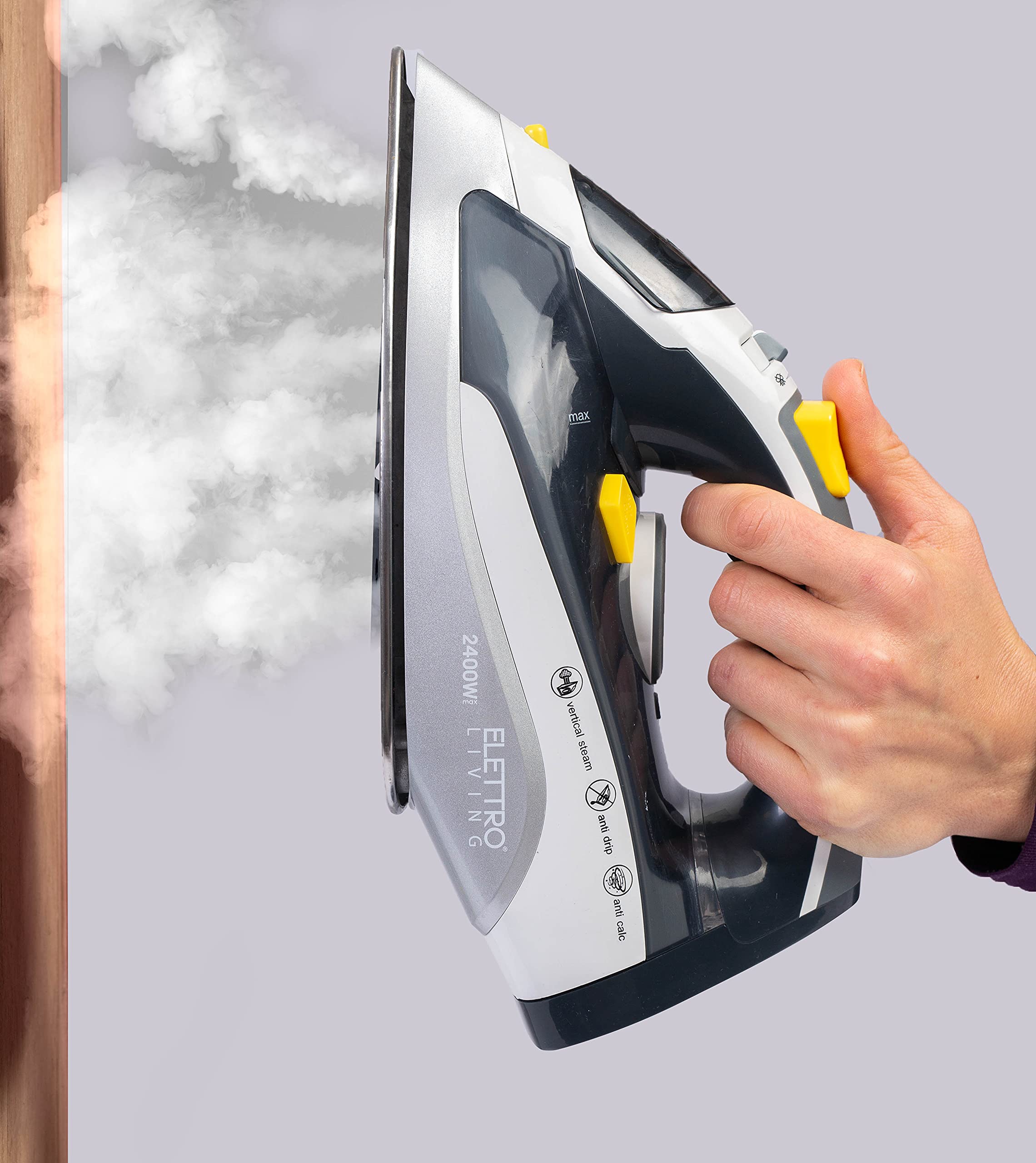 Lui, Ferro da stiro cordless, Ferro da stiro senza fili, 2400W, piastra in acciaio inossidabile, sistema autopulente, Grigio, Nero, Giallo, Bianco