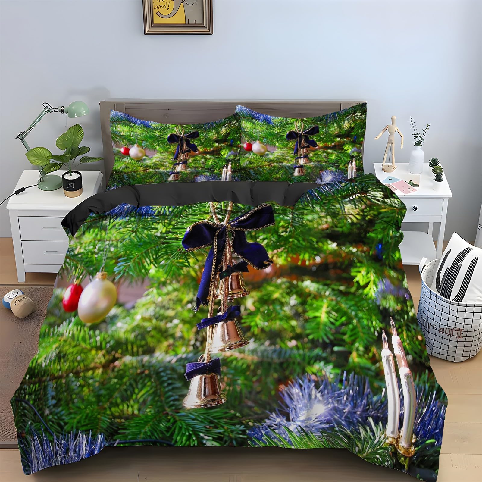 Housse de couette 200x200 arbre de Noël parure de lit microfire 3 pièces KG412