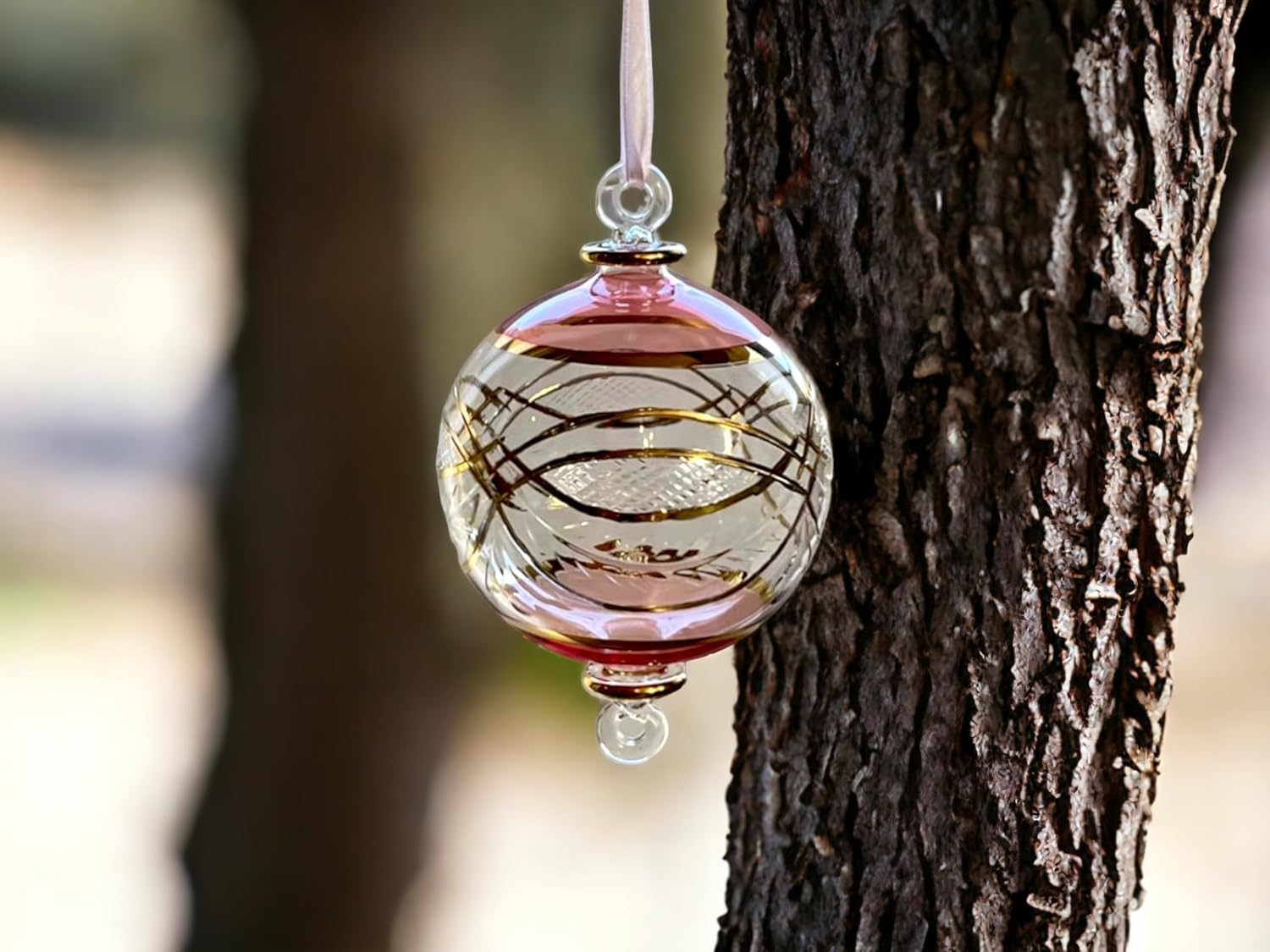 Engraved Pink and Clear Glass Christmas Ornament for Christmas Tree Decorations | Hanging Ornaments for Tree Decorations | Christmas Decor for Home | Ornaments for Summer Decoration | Egyptian Glass - Image 6