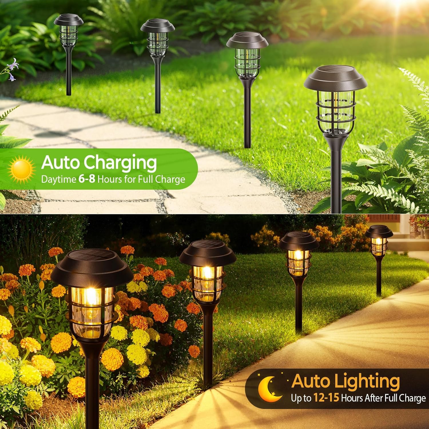LETMY Solar Pathway Lights Outdoor, 12 Pack Bright Solar Lights Outdoor, IP65 Waterproof Auto On/Off Garden Lights Solar Powered Landscape Lighting for Yard Patio Walkway Driveway Pathway - Black