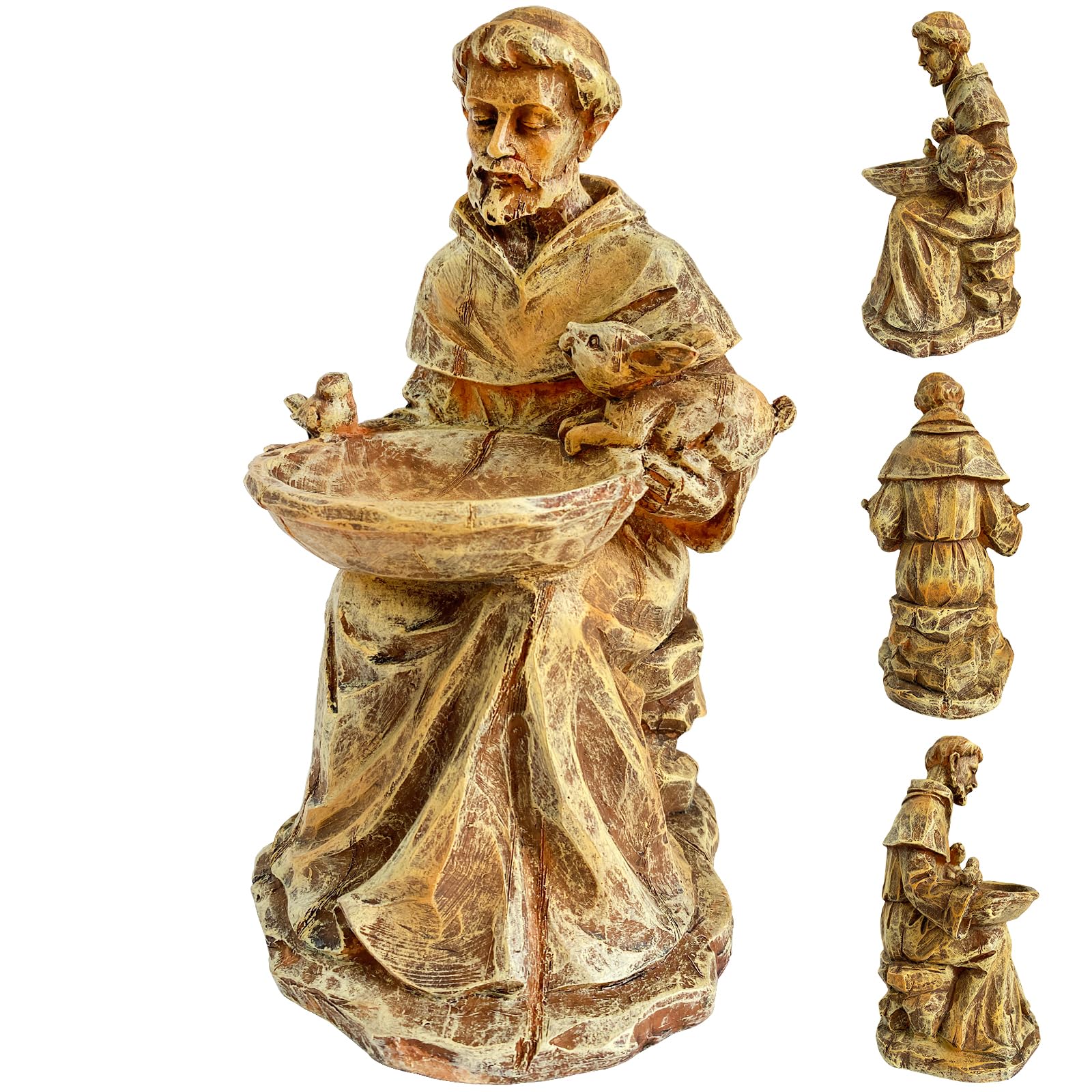 St. Francis of Assisi Garden Statue, Spiritual Bird Feeder, Blessing of Animals Decorative Accent for Outdoor Spaces, St. Francis Statue Souvenirs for Patron Saint of Animals, Franciscan Decor