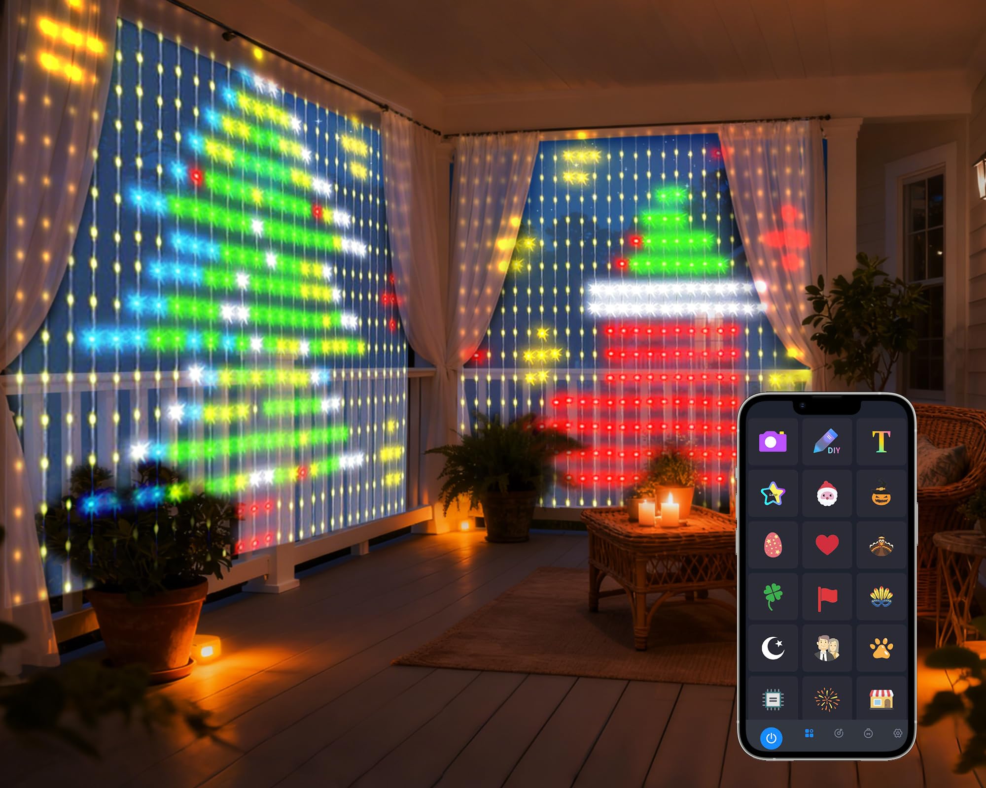 IC ICLOVER Smart Curtain Lights, 6.6FT 400 LED Color Changing Curtain Lights with APP & Remote Control, DIY Hanging Fairy String Light for Christmas