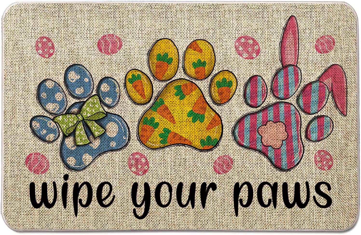 Easter Door Mat Outdoor Wipe Your Paws Easter Bunny Welcome Doormats Decorative Entrance Rug 17 x 27 Inch Farmhouse Home Floor Front Door Mat
