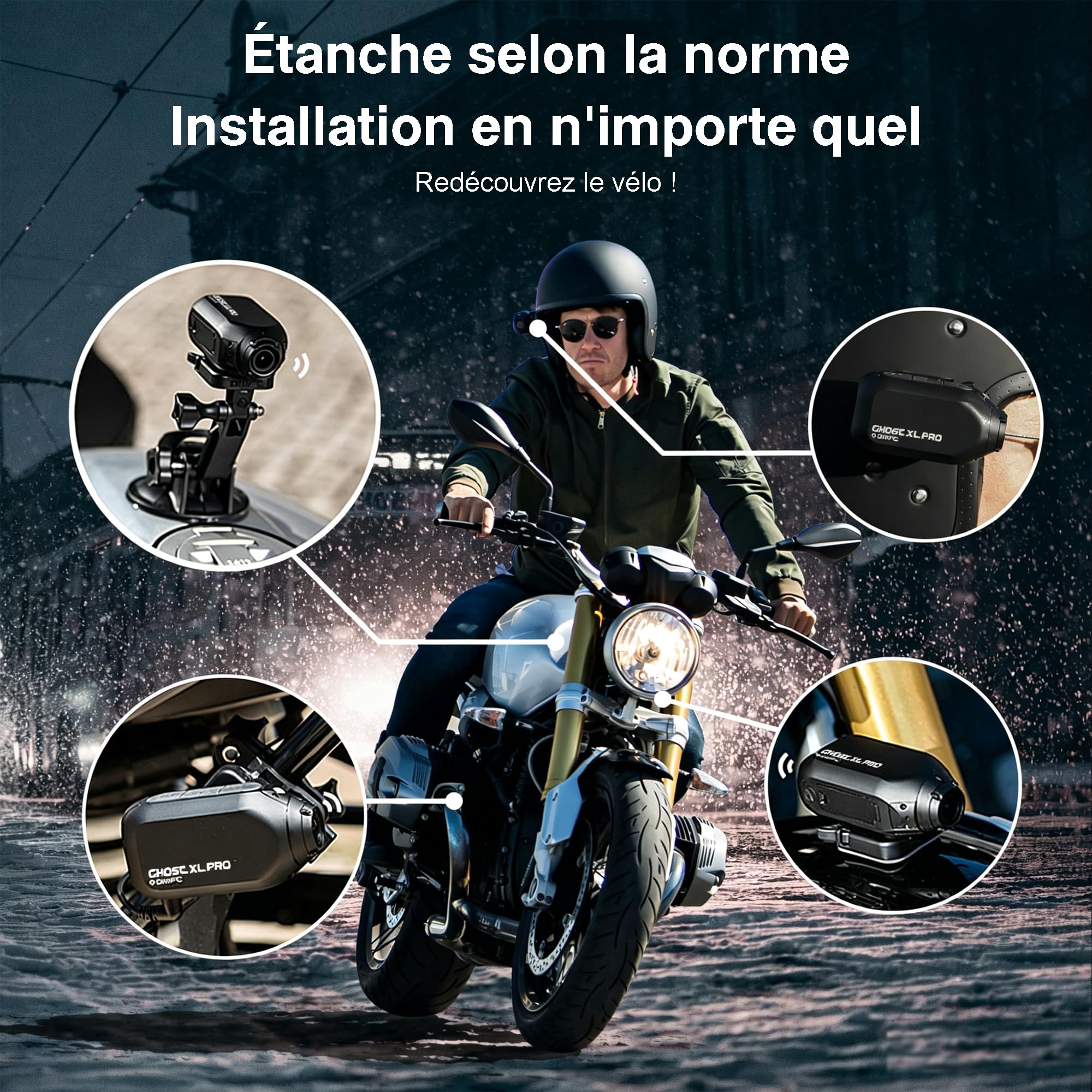 Drift Ghost XL - Camera Sport Moto, Batterie 9h, Objectif Rotatif 300°, Grand Angle 140°, Étanche IPX7