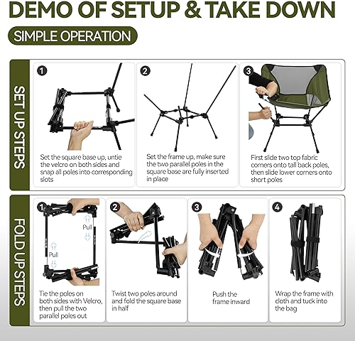 Miniatura 6 de MARCHWAY - Silla plegable ultraligera, portátil y compacta de alta resistencia para acampar al aire libre, viajes, playa, picnics, festival,
