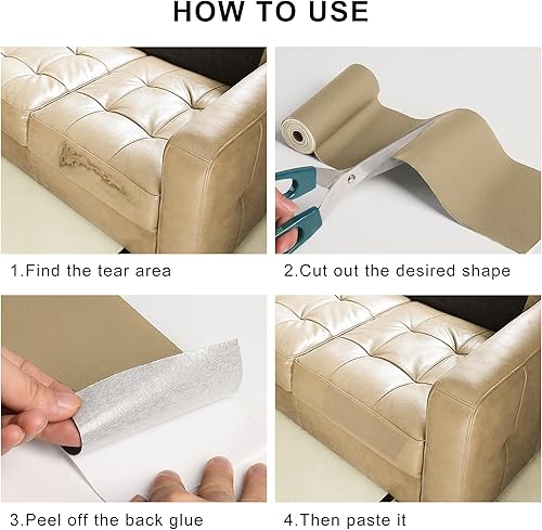 Miniatura 5 de Parche de reparación de cuero autoadhesivo grande de 40 x 16 pulgadas para asiento de automóvil, parches de cuero para muebles, kit de reparación de