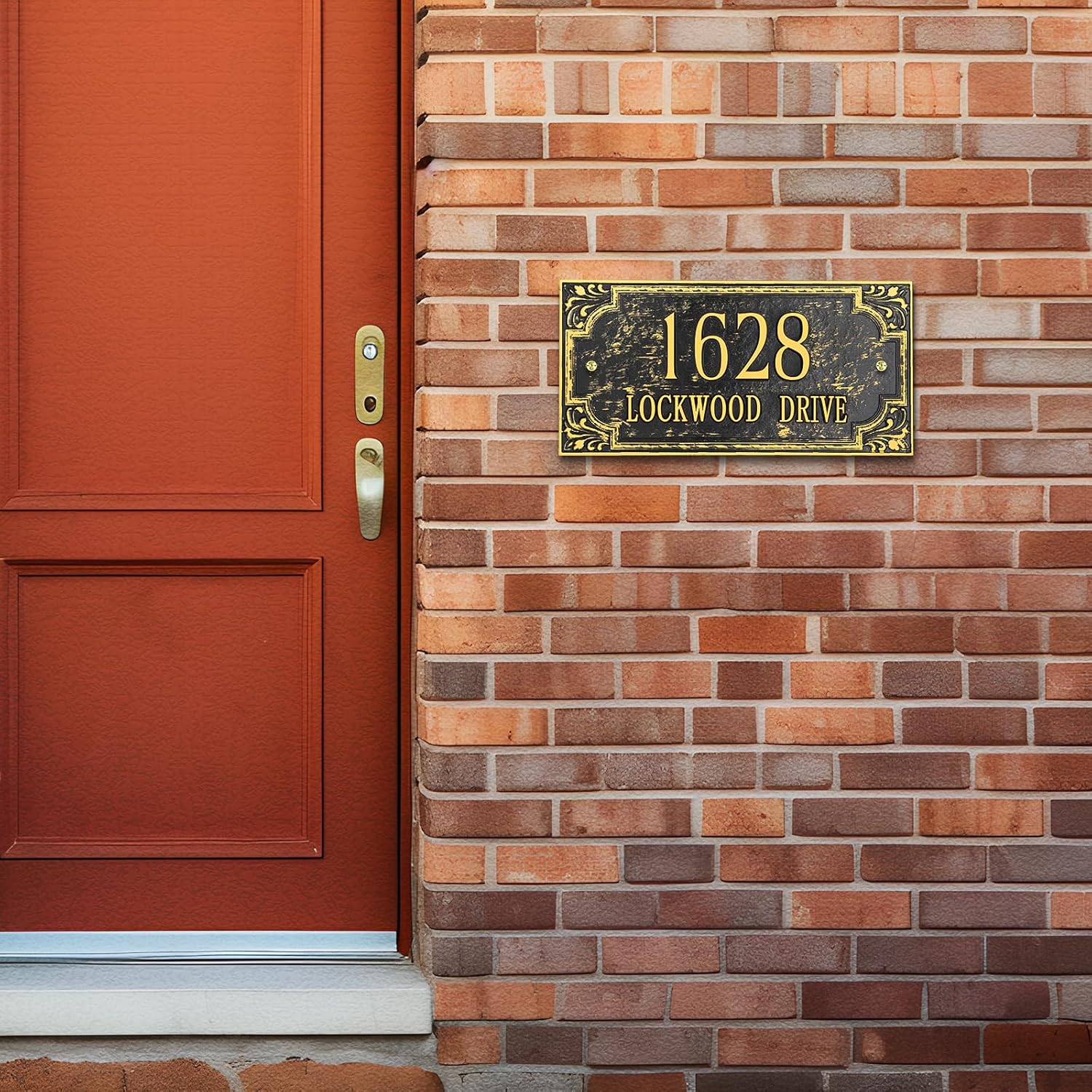 Address Plaque Large Options - Personalized Address Sign,House Number Sign Plaque,House Address Numbers for Outside House,Fence,Drive Way,Apartment 1/4‘’ Thick Metal 2-Line,911 Visibility US 10'' x 5''(Golden)