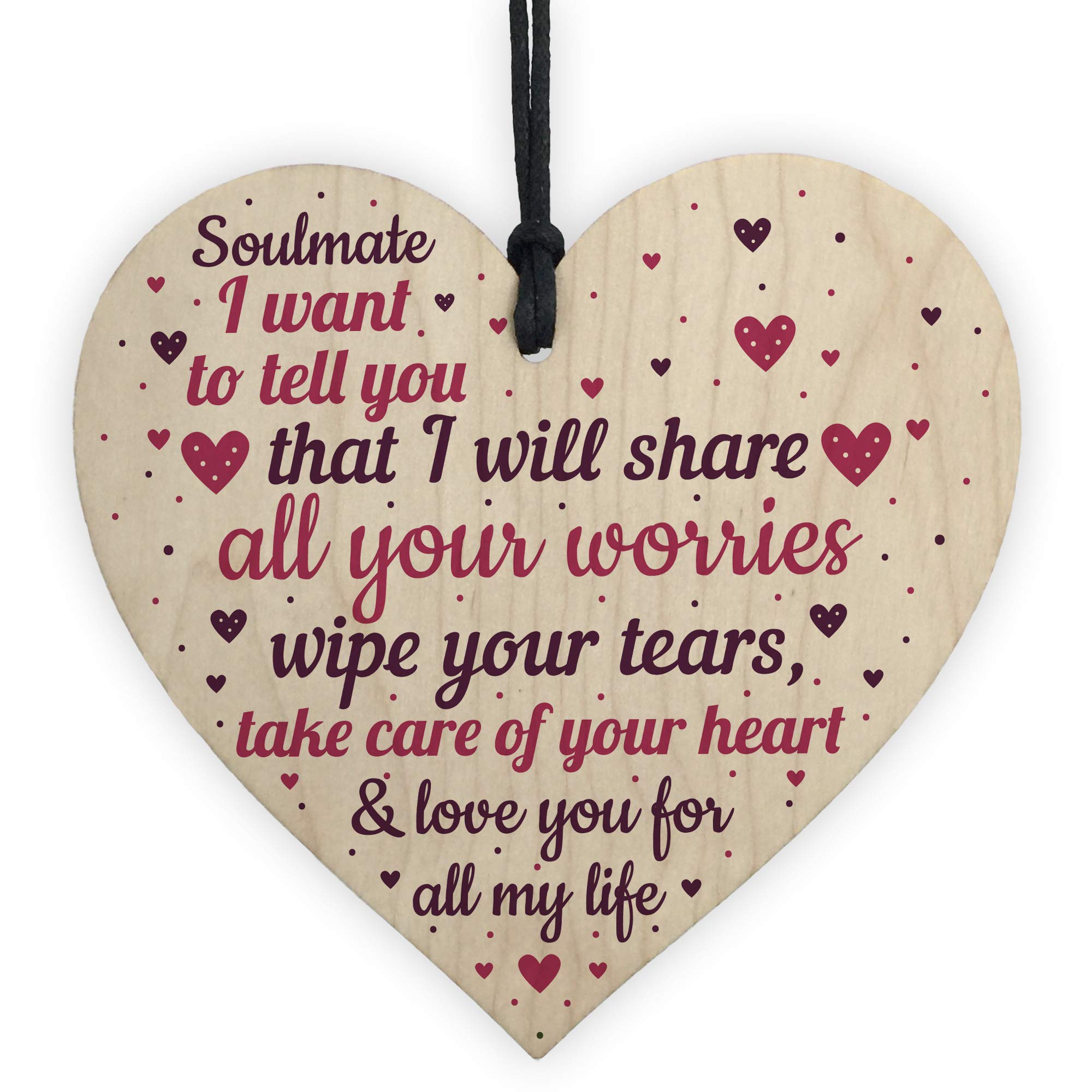 Red Ocean Soulmate Gifts Wooden Heart Valentines Anniversary Birthday Christmas Gifts For Her For Him