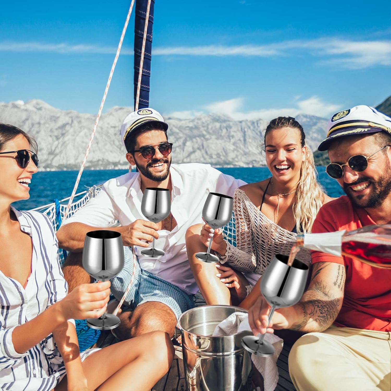 Set of 6 18 oz Stainless Steel Wine Glass Unbreakable Glasses for Travel, Camping and Pool Stemmed Metal Wine Glass Goblet for Outdoor Event Picnic Party Beach Pool Travel Wedding Anniversary (Silver)