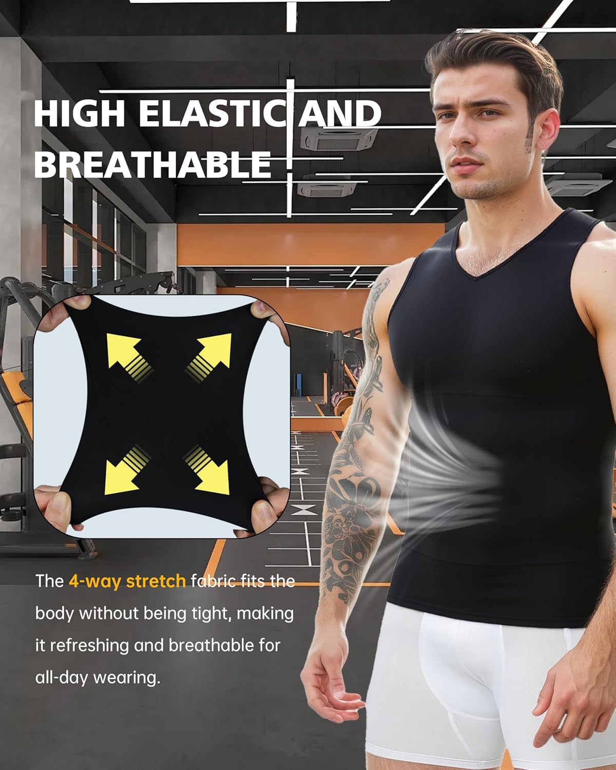 Mens Compression Shirt Tummy Control Shapewear for Gynecomastia Hide Belly Slimming Breathable Undershirt - Image 5