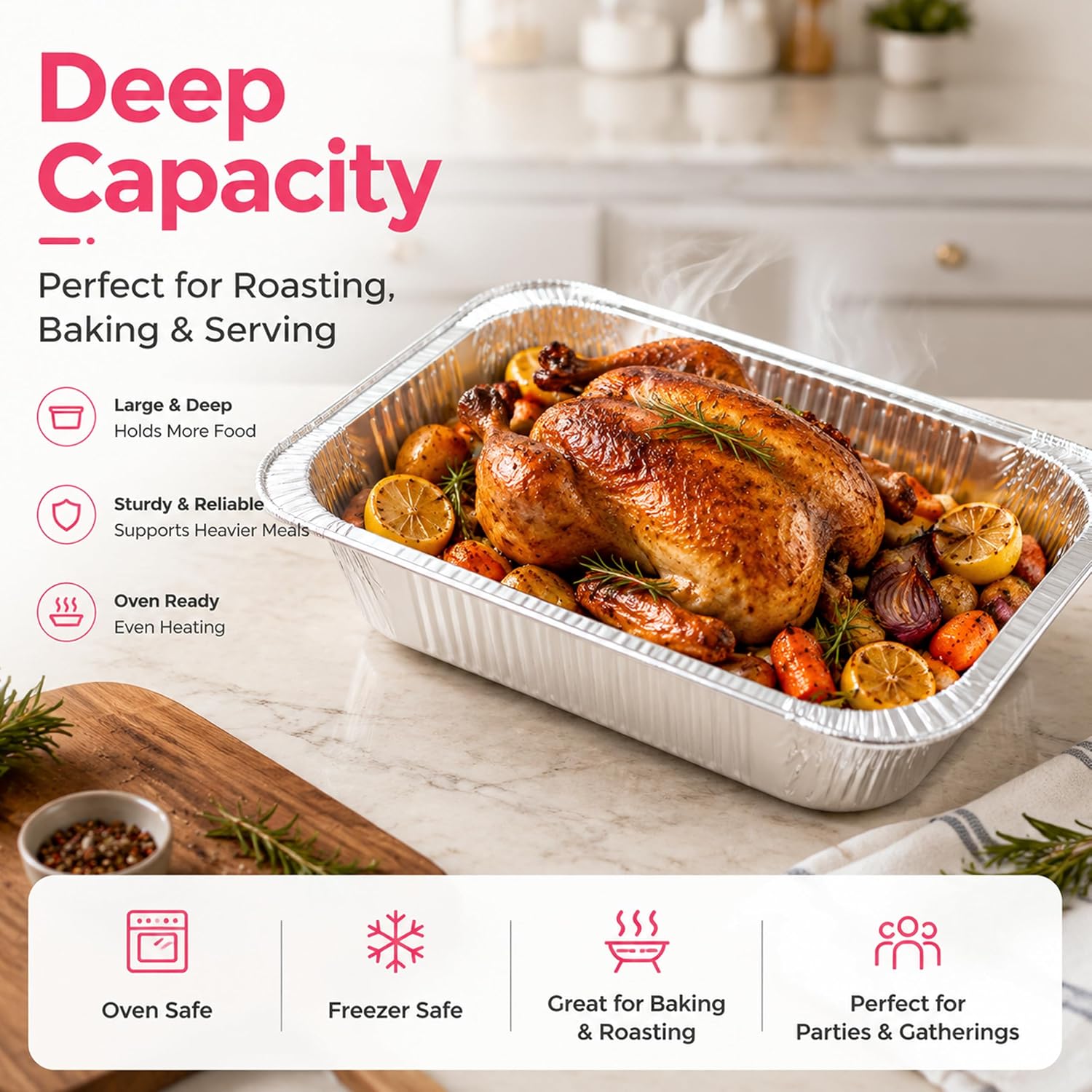 30 Pack 9x13 Aluminum Foil Pans - Silver Disposable Half Size Deep Baking Pans Heavy Duty Tin Foil Containers for Cooking, Roasting, Meal Prep & Partie