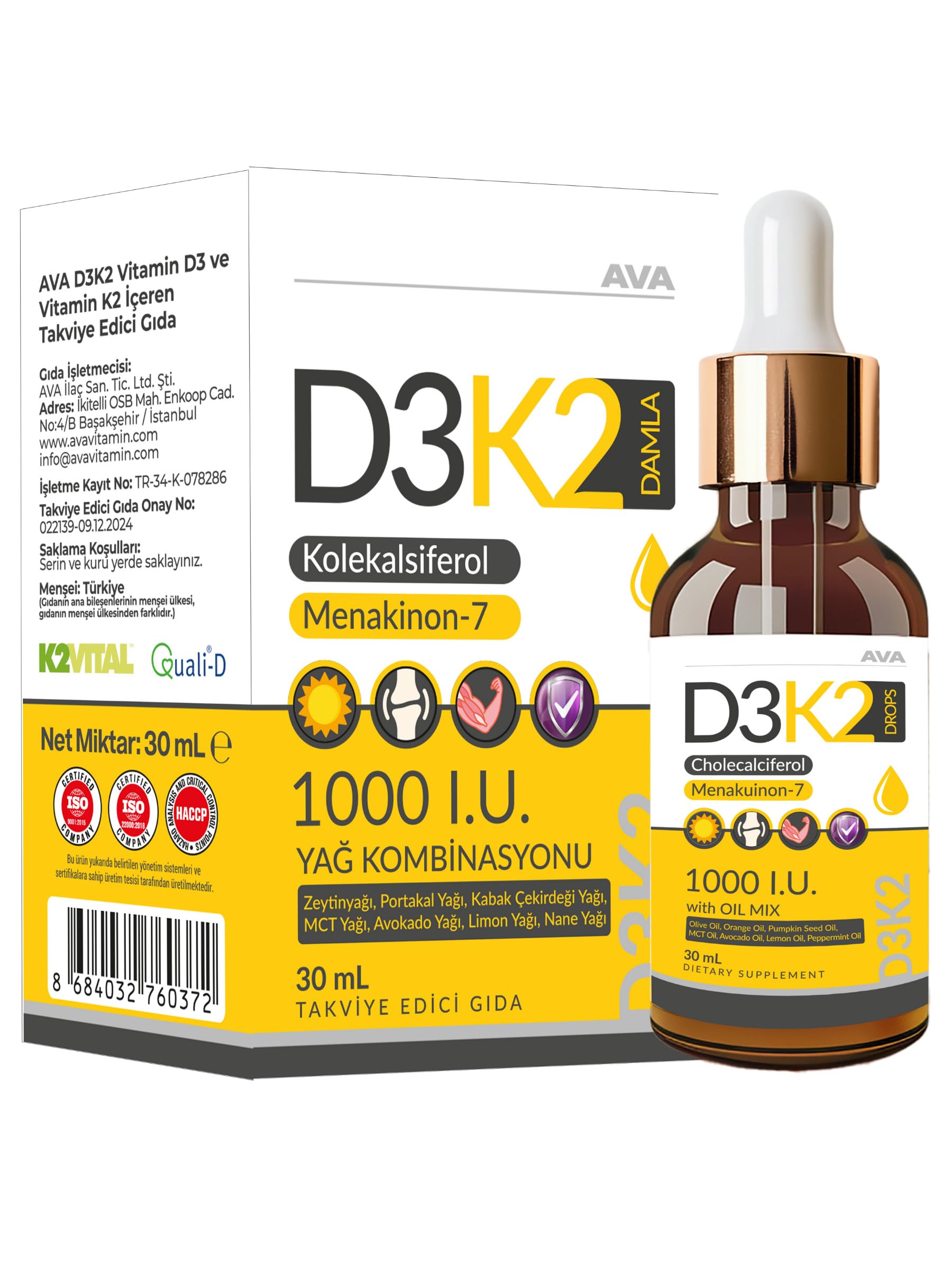 D3K2 7X Oil Liquid Supplement Drops (600 Drops) 30 ml