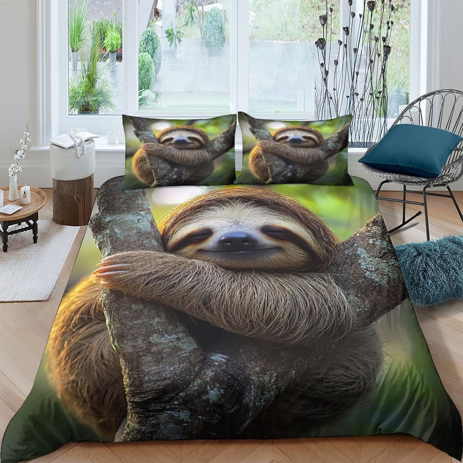 Ctjqhvkz Style-1 3D Printed Sloth Forest Fitted Sheet Microfiber Soft Breathable Animal Tree Mattress Cover For Bedroom Decor Single（135X200cm）