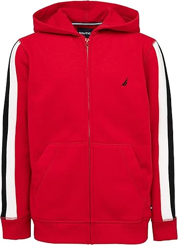 Nautica Sudadera con capucha y cremallera para niño, diseño de logotipo distintivo, bolsillos canguro, fabricada con forro polar ligero