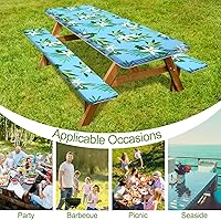 Vista 6 de Funda de mesa de picnic con fundas para bancos, mantel de camping impermeable y a prueba de viento con bolsa de cordón, rectangular ajustada