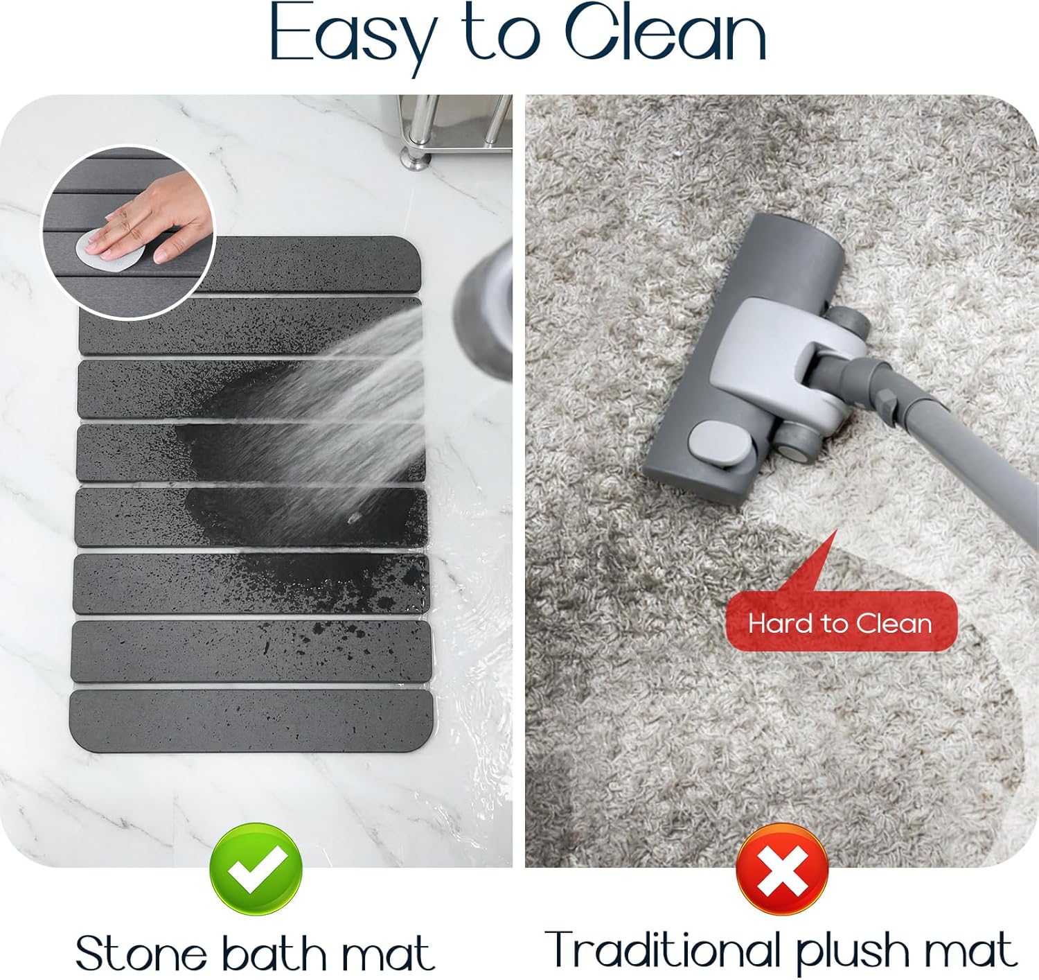 Diatomaceous Earth Stone Bath Mat Non-Slip, Foldable Stone Bath Mats for Bathroom Quick Dry, Super Absorbent Diatomaceous Earth Mats 24 x 16 Inch Quick Drying, Eco-Friendly Easy to Clean - Grey 1Pack