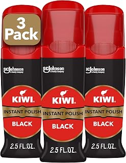 KIWI Instant Shine & Protect Liquid Shoe Polish Black, 2.5oz Bottles with Sponge Applicator, Pack of 3 - Long-Lasting Shine & Water Protection