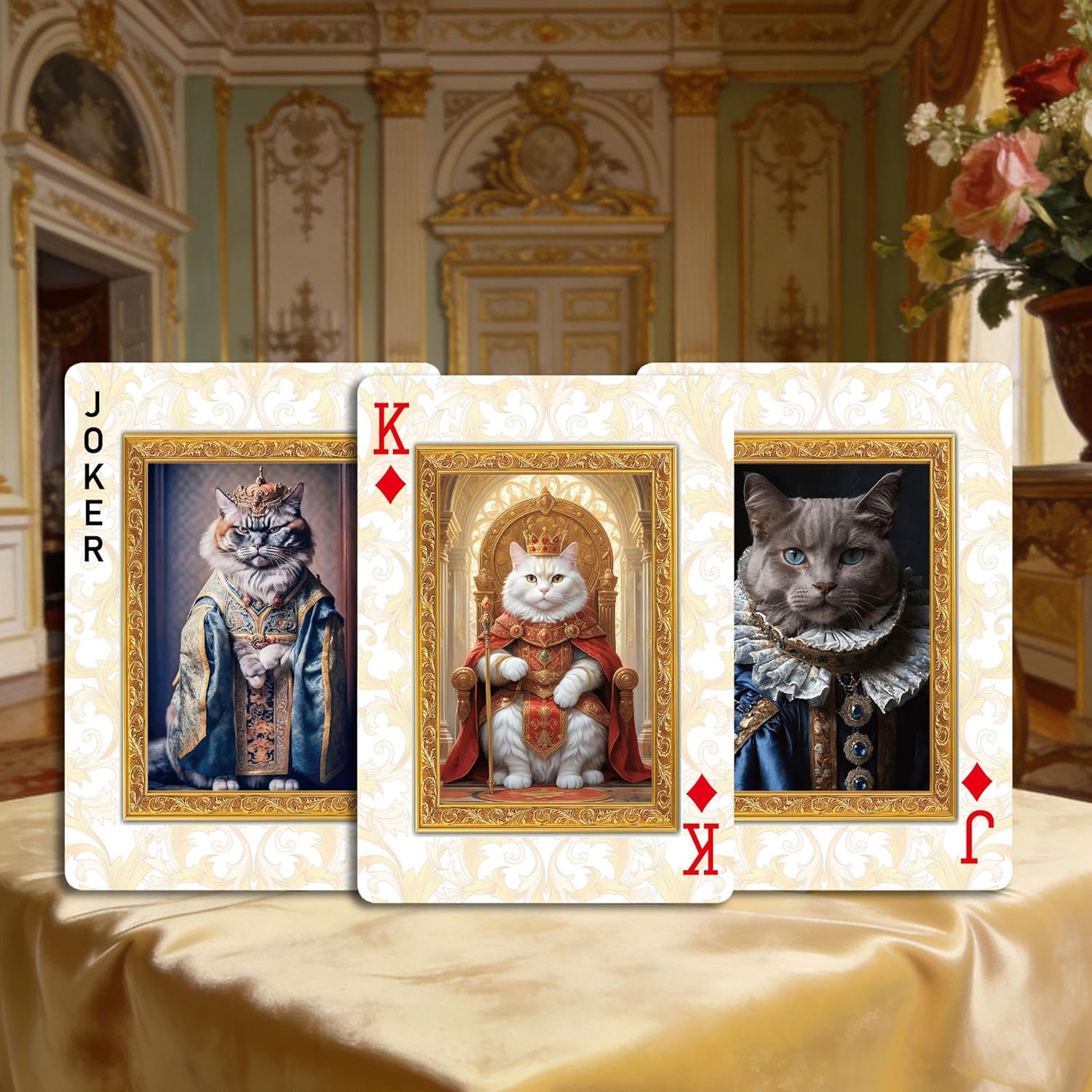 Vintage Style Royal Cat Theme Playing Cards, 54 Exquisite Unique Painted Illustrations, International Standard Size, Suitable for Party Entertainment, Playing Card Collection
