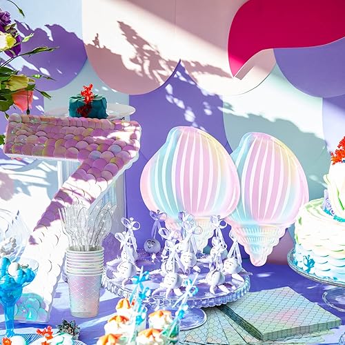 Miniatura 20 de 144 piezas de suministros de fiesta temática de sirena, decoraciones de fiesta bajo el mar, vajilla de fiesta incluye platos de almeja, servilletas