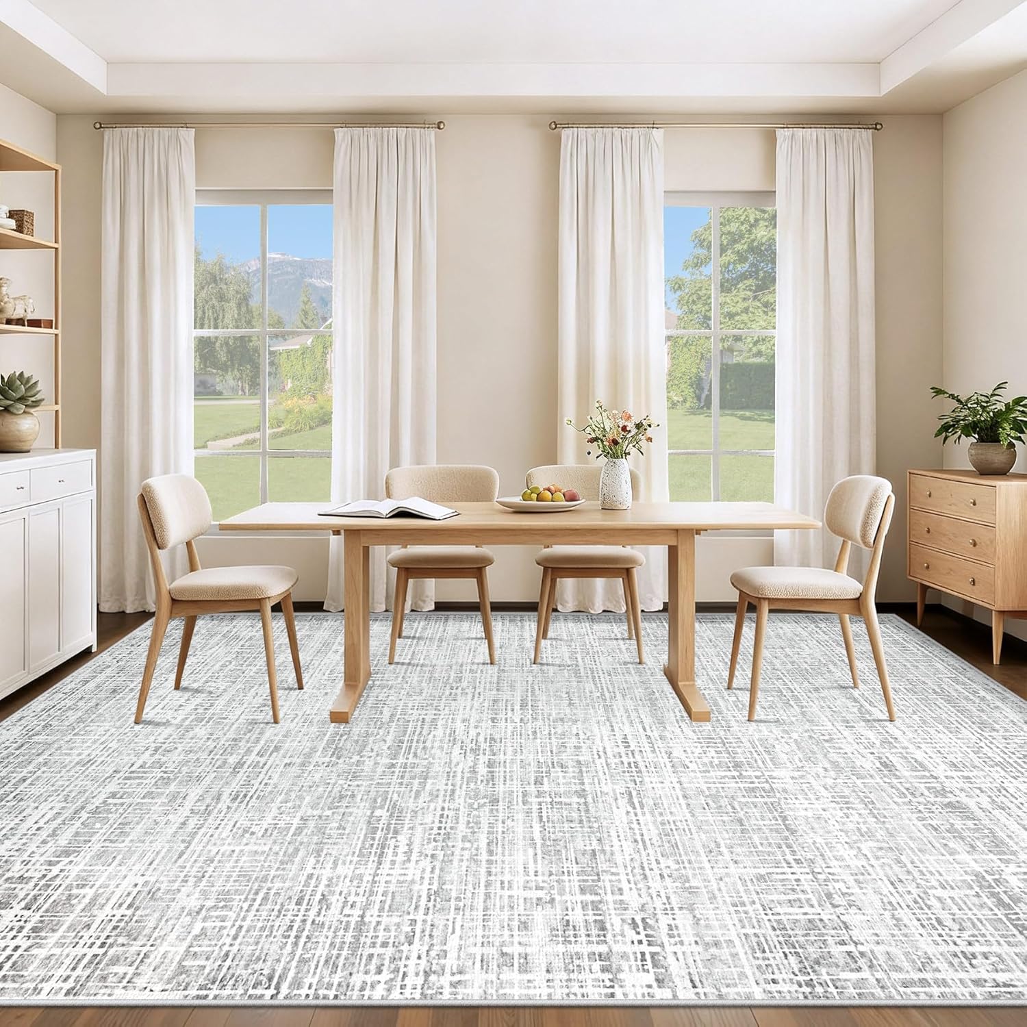 8x10 Area Rugs Washable Rug, Abstract Living Room Rug Large Neutral Modern Area Rug Soft Non Slip Low Pile Stain Resistant Indoor Carpet for Bedroom Nursery Kids Dining Room Office(Grey, 8'x10')